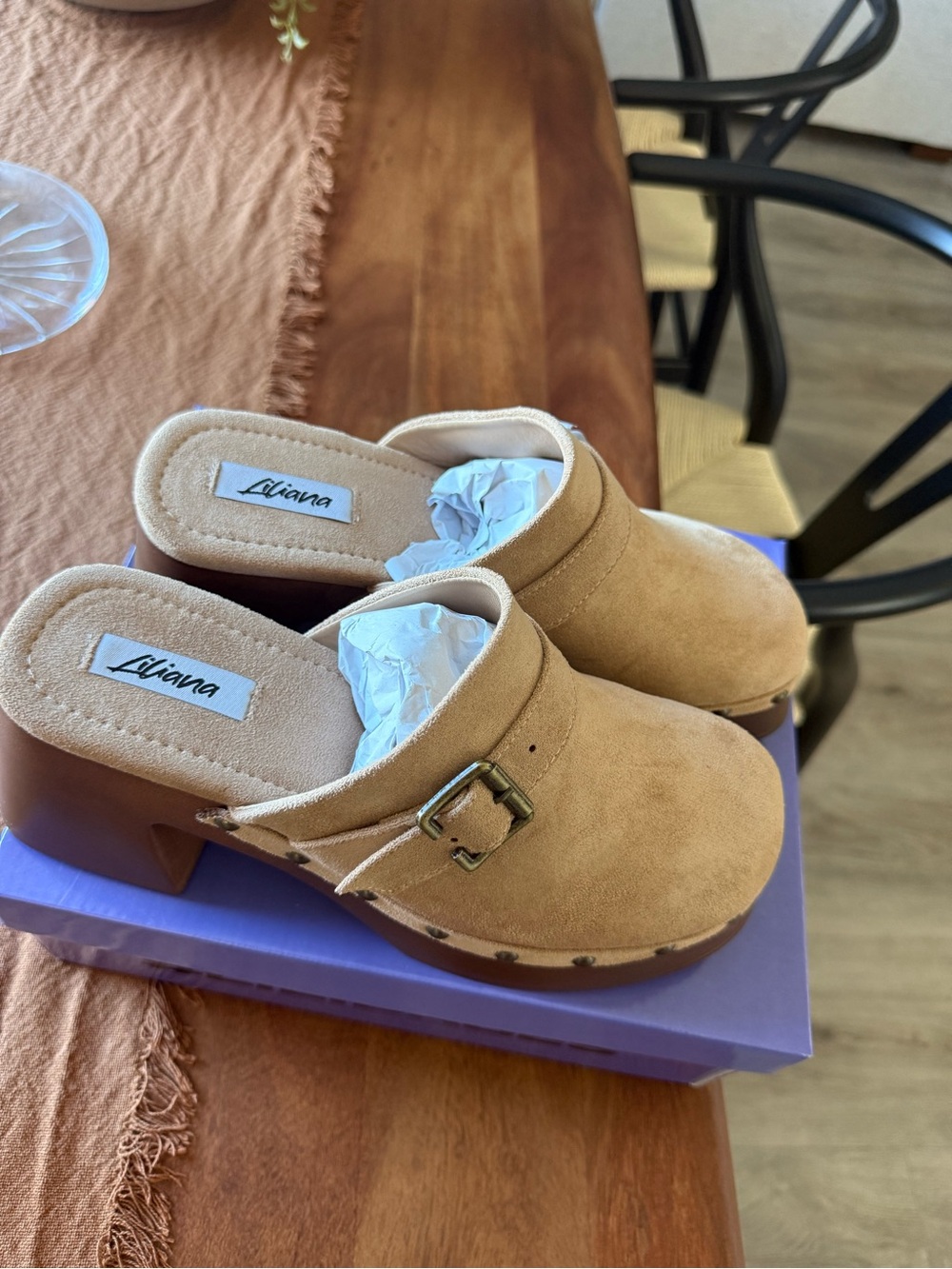 NWT Liliana Tan Suede Clog Mules